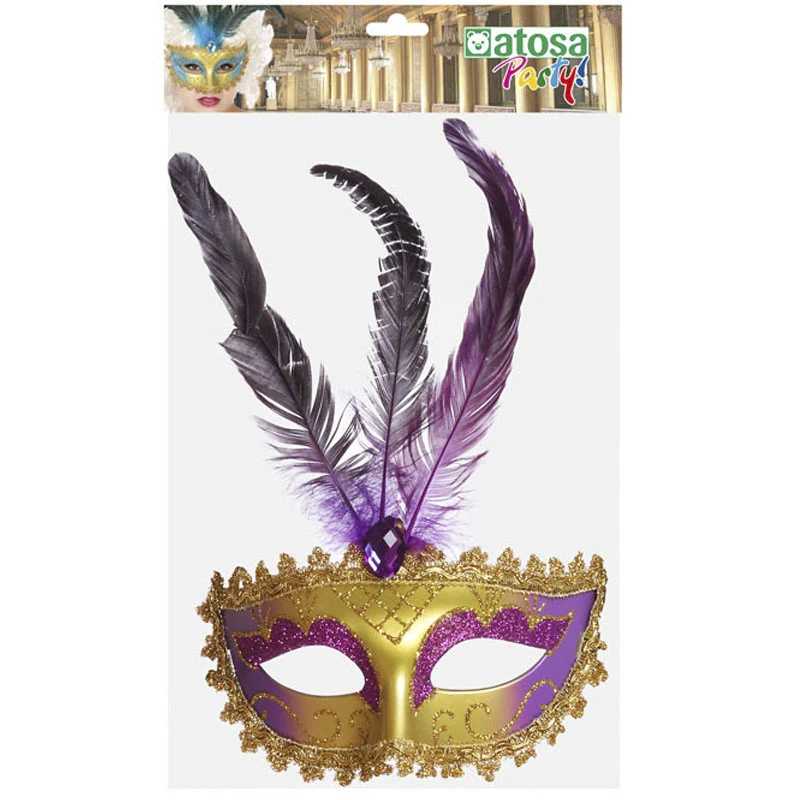 Antifaz veneciano con pluma morada - Imagen 2
