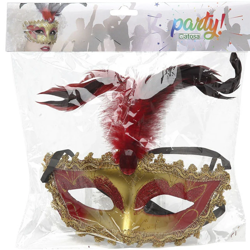 Antifaz veneciano con pluma roja - Imagen 2