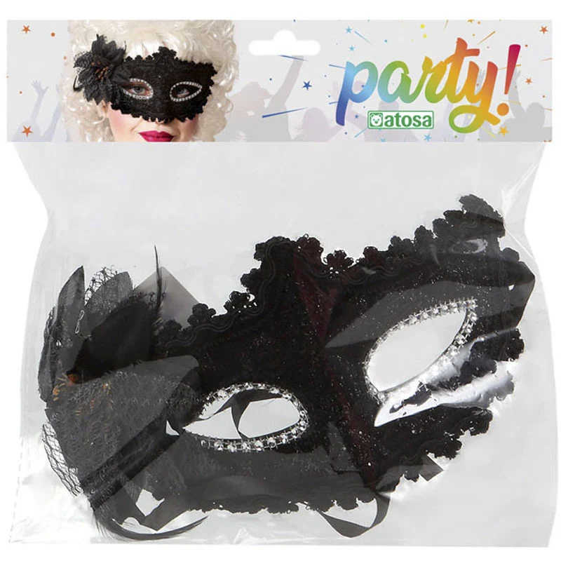 Antifaz veneciano negro con flor - Imagen 2